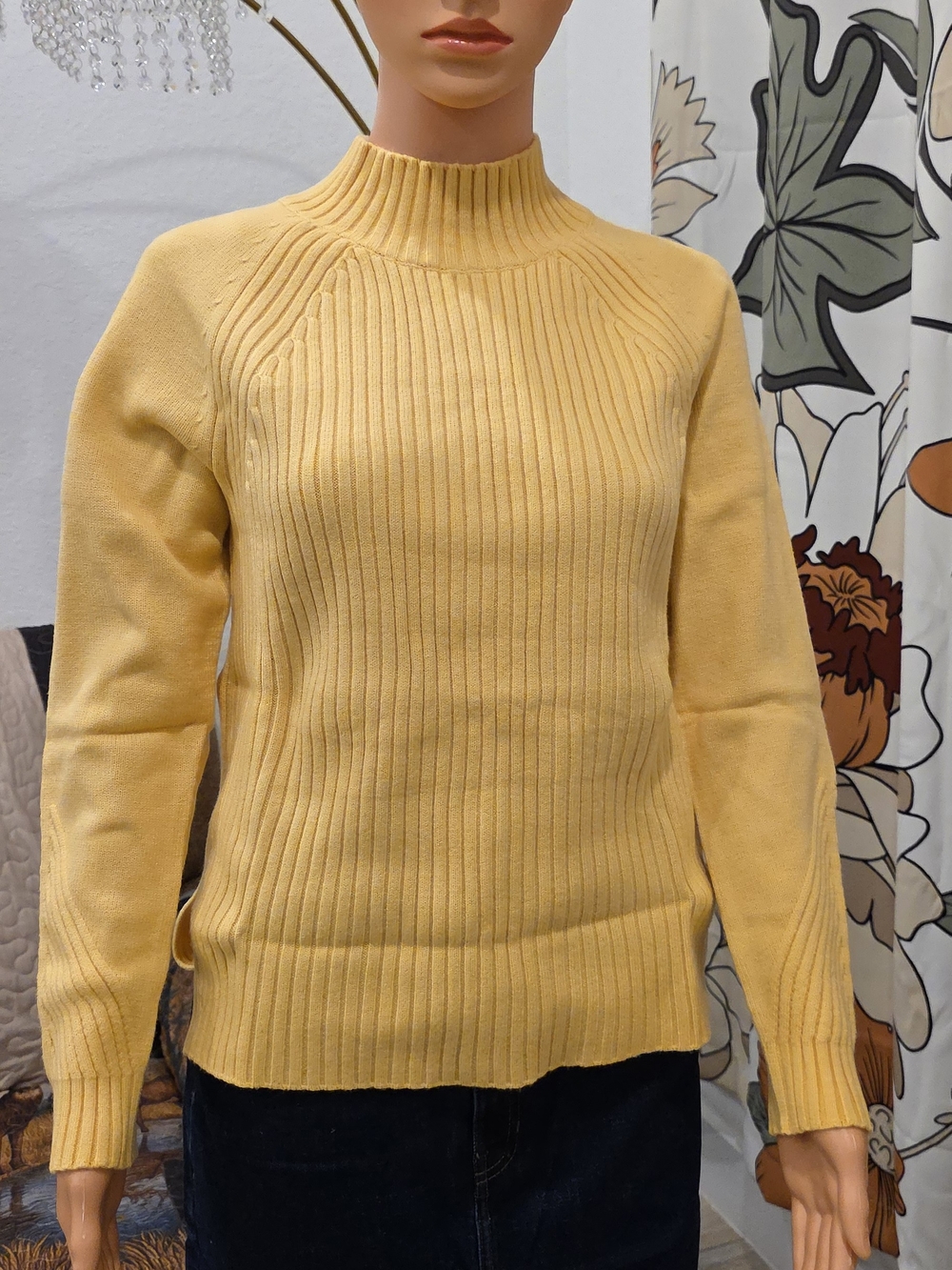 Ribbed Mock Neck Sweater - Yellow
